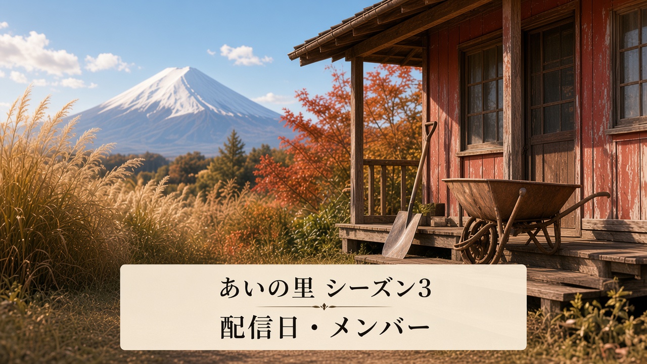 あいの里シーズン3の配信日・メンバーまとめ記事のアイキャッチ（富士山麓の赤い家）